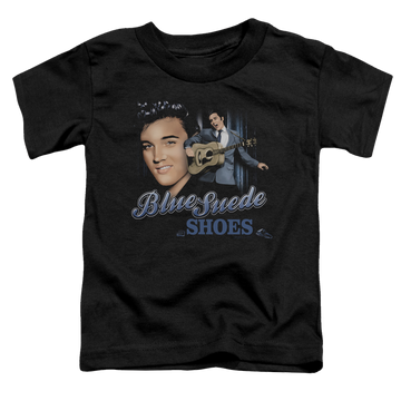 Black toddler t-shirt with Elvis Presley Blue Suede Shoes graphic