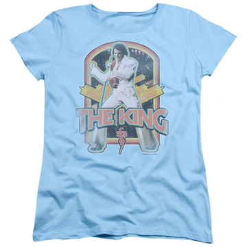 Light blue women's t-shirt with Elvis Presley Distressed King graphic