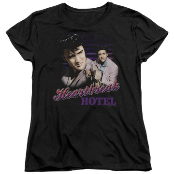Black women's t-shirt with Elvis Presley Heartbreak Hotel graphic