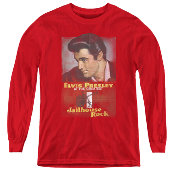 Red youth long sleeve t-shirt with Elvis Presley Jailhouse Rock Poster graphic