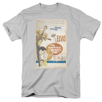 Silver men's regular fit t-shirt with Elvis Presley World Fair Poster graphic