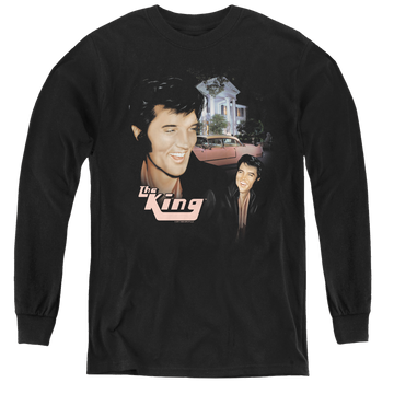 Black youth long sleeve t-shirt with Elvis Presley Home Sweet Home graphic