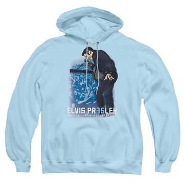 Light blue pullover hoodie with Elvis Presley 35Th Anniversary 3 graphic