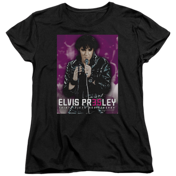 Black women's t-shirt with Elvis Presley 35 Leather graphic