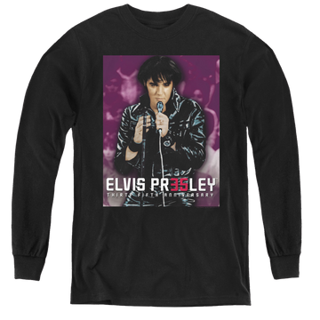 Black youth long sleeve t-shirt with Elvis Presley 35 Leather graphic