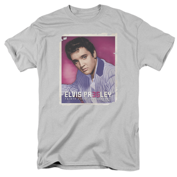 Silver men's regular fit t-shirt with Elvis Presley 35 Jacket graphic