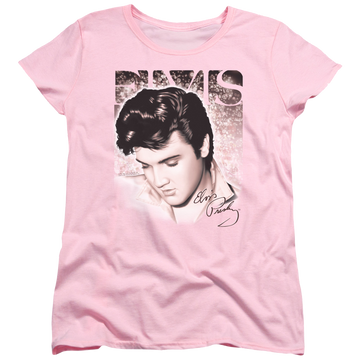 Pink women's t-shirt with Elvis Presley Star Light graphic