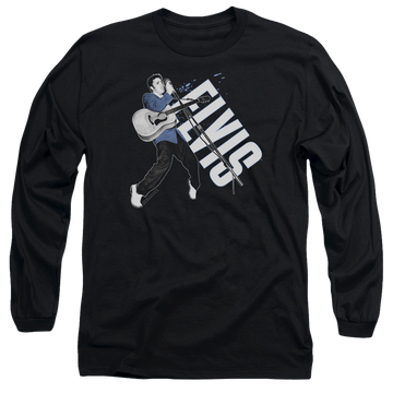 Black men's long sleeve t-shirt with Elvis Presley On His Toes graphic