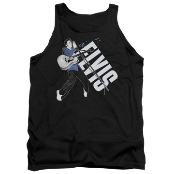 Black men's tank with Elvis Presley On His Toes graphic