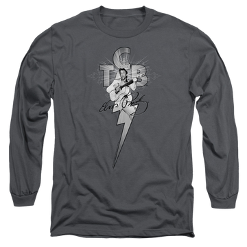 Charcoal men's long sleeve t-shirt with Elvis Presley Tcb Ornate graphic