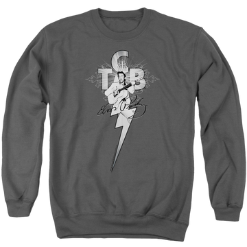 Charcoal men's crewneck sweatshirt with Elvis Presley Tcb Ornate graphic