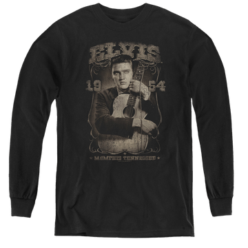 Black youth long sleeve t-shirt with Elvis Presley 1954 graphic
