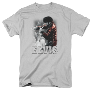 Silver men's regular fit t-shirt with Elvis Presley Black Leather graphic
