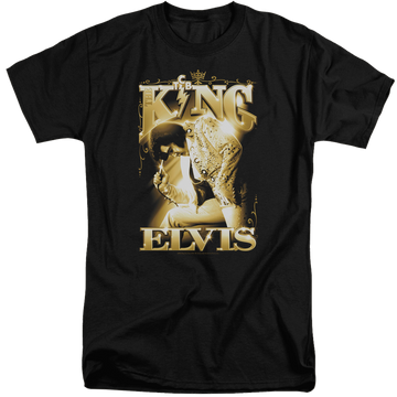 Black men's tall fit t-shirt with Elvis Presley The King graphic
