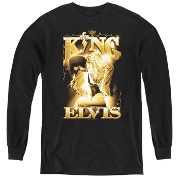 Black youth long sleeve t-shirt with Elvis Presley The King graphic