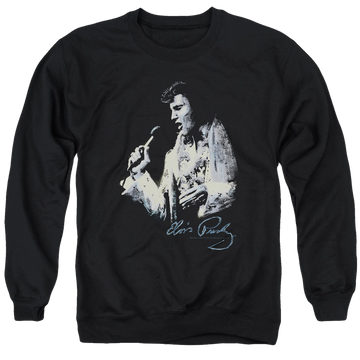 Black men's crewneck sweatshirt with Elvis Presley Painted King graphic