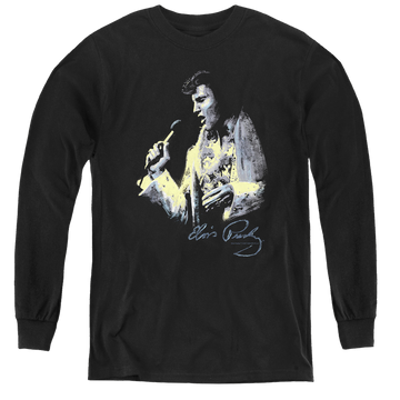 Black youth long sleeve t-shirt with Elvis Presley Painted King graphic