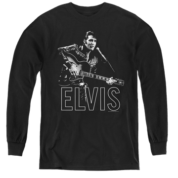 Black youth long sleeve t-shirt with Elvis Presley Guitar In Hand graphic