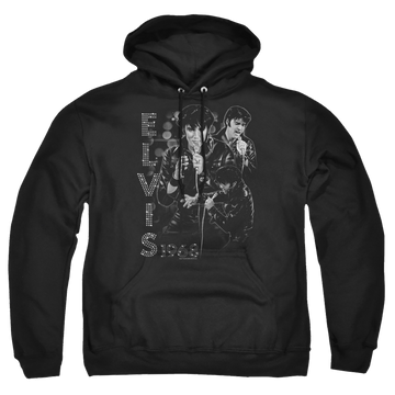 Black pullover hoodie with Elvis Presley Leathered graphic