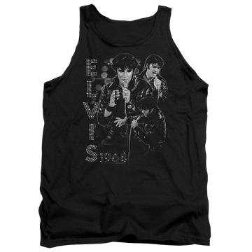 Black men's tank with Elvis Presley Leathered graphic