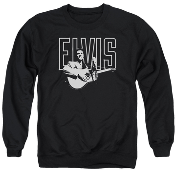 Black men's crewneck sweatshirt with Elvis Presley White Glow graphic