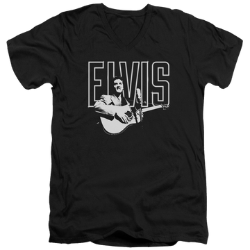 Black men's v-neck t-shirt with Elvis Presley White Glow graphic