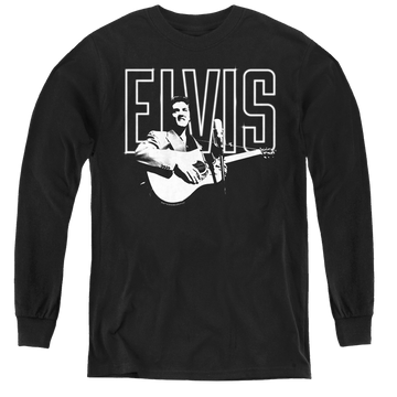 Black youth long sleeve t-shirt with Elvis Presley White Glow graphic