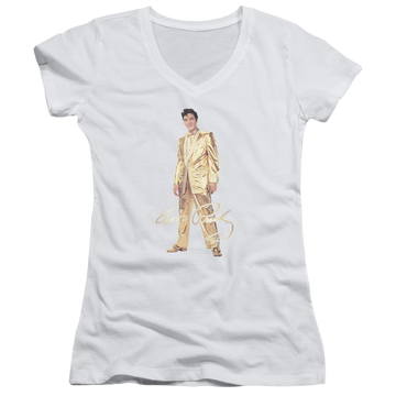 Elvis Presley Gold Lame Suit - Juniors V-Neck T-Shirt Juniors V-Neck T-Shirt Elvis Presley   