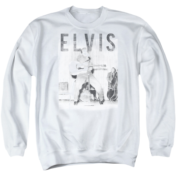 White men's crewneck sweatshirt with Elvis Presley With The Band graphic