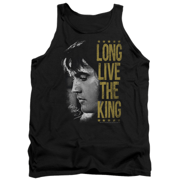 Black men's tank with Elvis Presley Long Live The King graphic