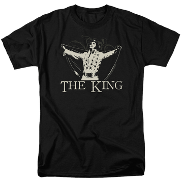 Black men's regular fit t-shirt with Elvis Presley Ornate King graphic