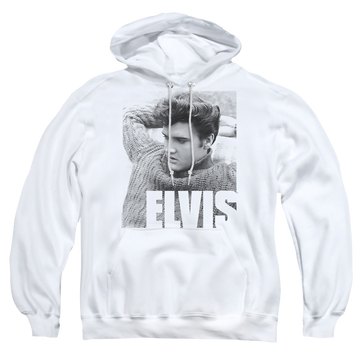 White pullover hoodie with Elvis Presley Relaxing graphic