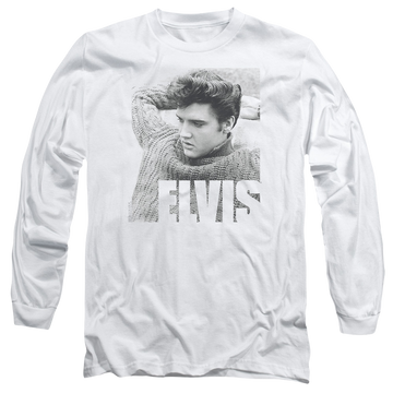 White men's long sleeve t-shirt with Elvis Presley Relaxing graphic