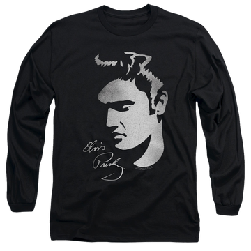 Black men's long sleeve t-shirt with Elvis Presley Simple Face graphic