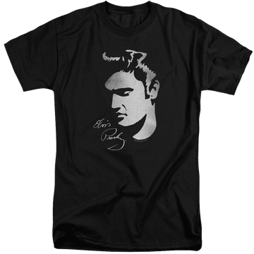 Black men's tall fit t-shirt with Elvis Presley Simple Face graphic