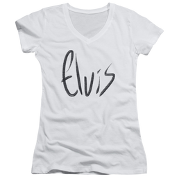Elvis Presley Sketchy Name - Juniors V-Neck T-Shirt Juniors V-Neck T-Shirt Elvis Presley   