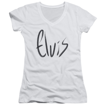 Elvis Presley Sketchy Name - Juniors V-Neck T-Shirt Juniors V-Neck T-Shirt Elvis Presley   