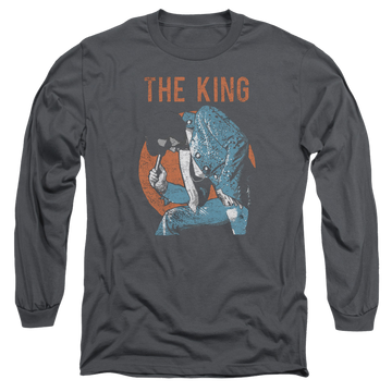 Charcoal men's long sleeve t-shirt with Elvis Presley Mic In Hand graphic