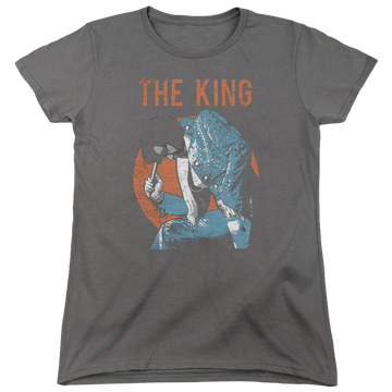 Charcoal women's t-shirt with Elvis Presley Mic In Hand graphic