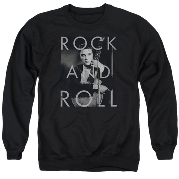 Black men's crewneck sweatshirt with Elvis Presley Rock And Roll graphic