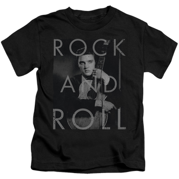 Black kid's t-shirt for ages 4 to 7 with Elvis Presley Rock And Roll graphic