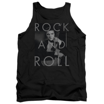 Black men's tank with Elvis Presley Rock And Roll graphic