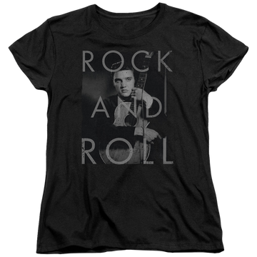 Black women's t-shirt with Elvis Presley Rock And Roll graphic