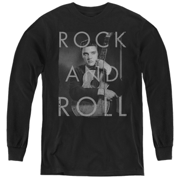 Black youth long sleeve t-shirt with Elvis Presley Rock And Roll graphic