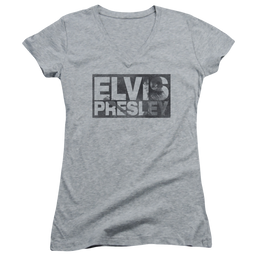 Elvis Presley Block Letters - Juniors V-Neck T-Shirt Juniors V-Neck T-Shirt Elvis Presley   