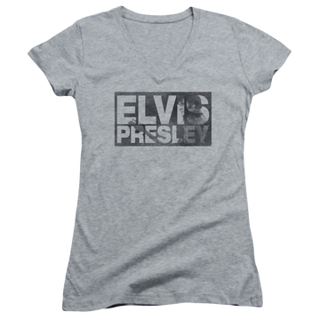 Elvis Presley Block Letters - Juniors V-Neck T-Shirt Juniors V-Neck T-Shirt Elvis Presley   