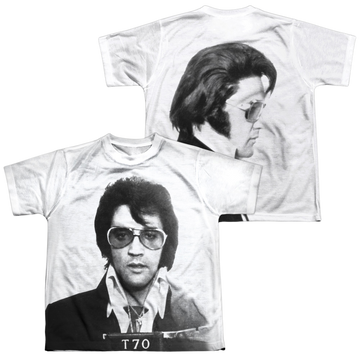Elvis Presley Mugshot youth all-over print t-shirt for ages 8 to 12