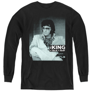 Black youth long sleeve t-shirt with Elvis Presley Good To Be graphic
