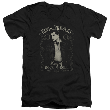 Black men's v-neck t-shirt with Elvis Presley Rock Legend graphic