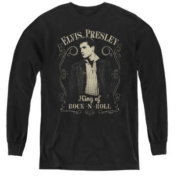 Black youth long sleeve t-shirt with Elvis Presley Rock Legend graphic